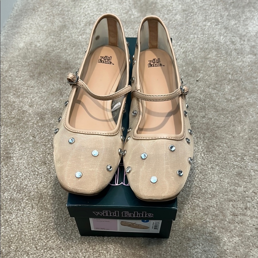Wild Fable Tan Flats with Elegant Studded Design